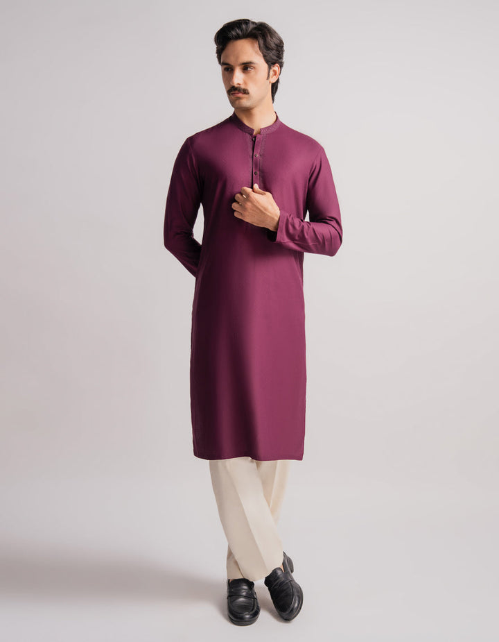 Blended Burgundy Kurta - J. Junaid Jamshed