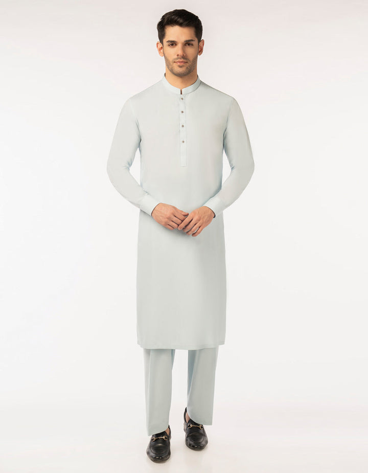 Blended Blue Unstitched Suit - J. Junaid Jamshed