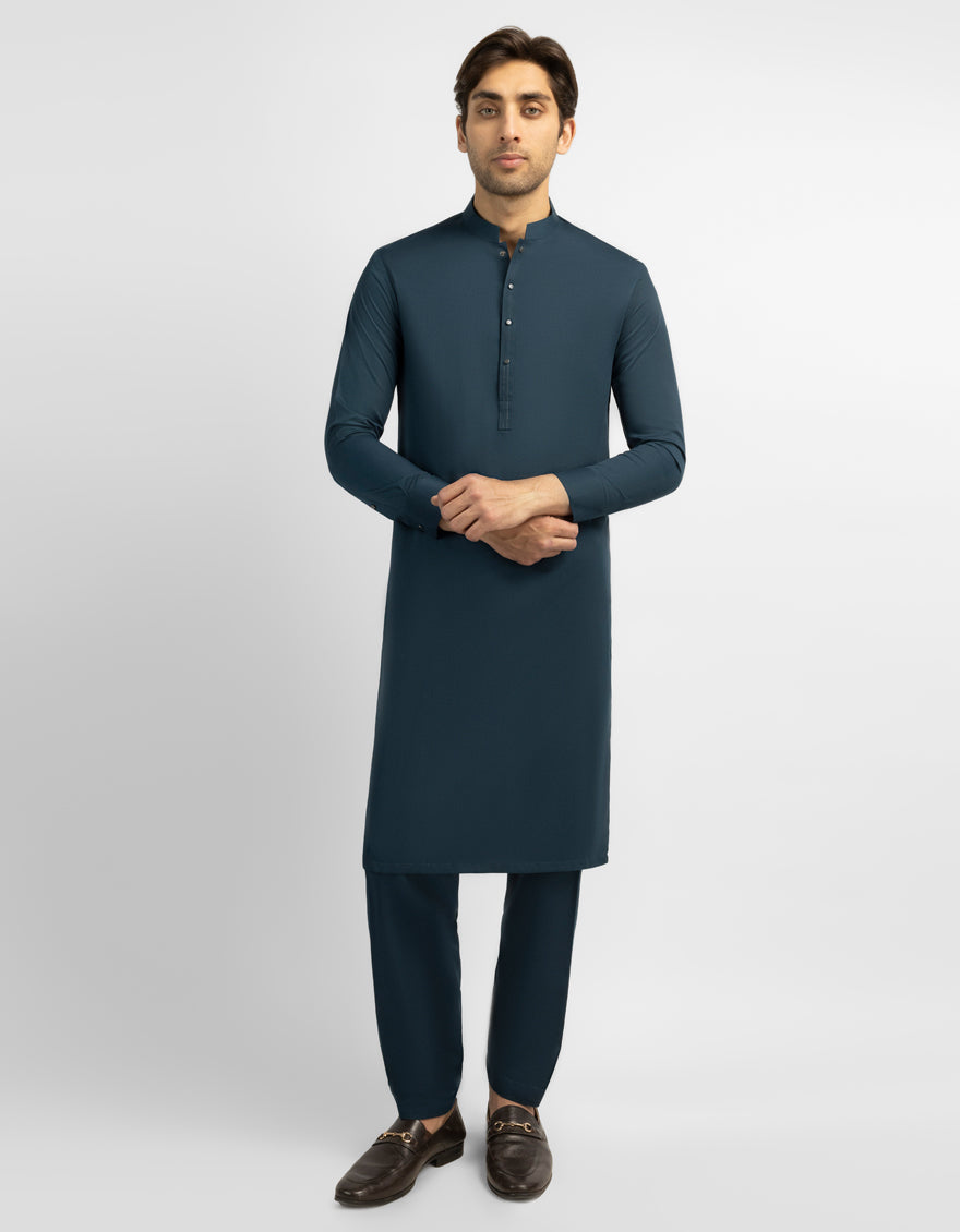 Blended Deep Green Kurta Trouser - J. Junaid Jamshed