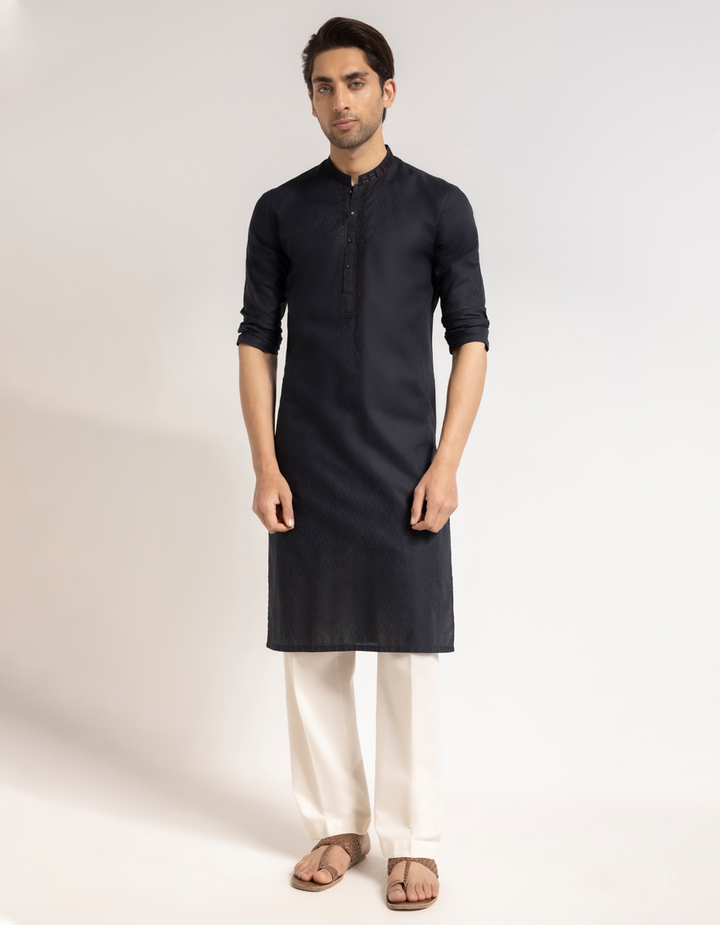 Cotton Black Kurta - J. Junaid Jamshed