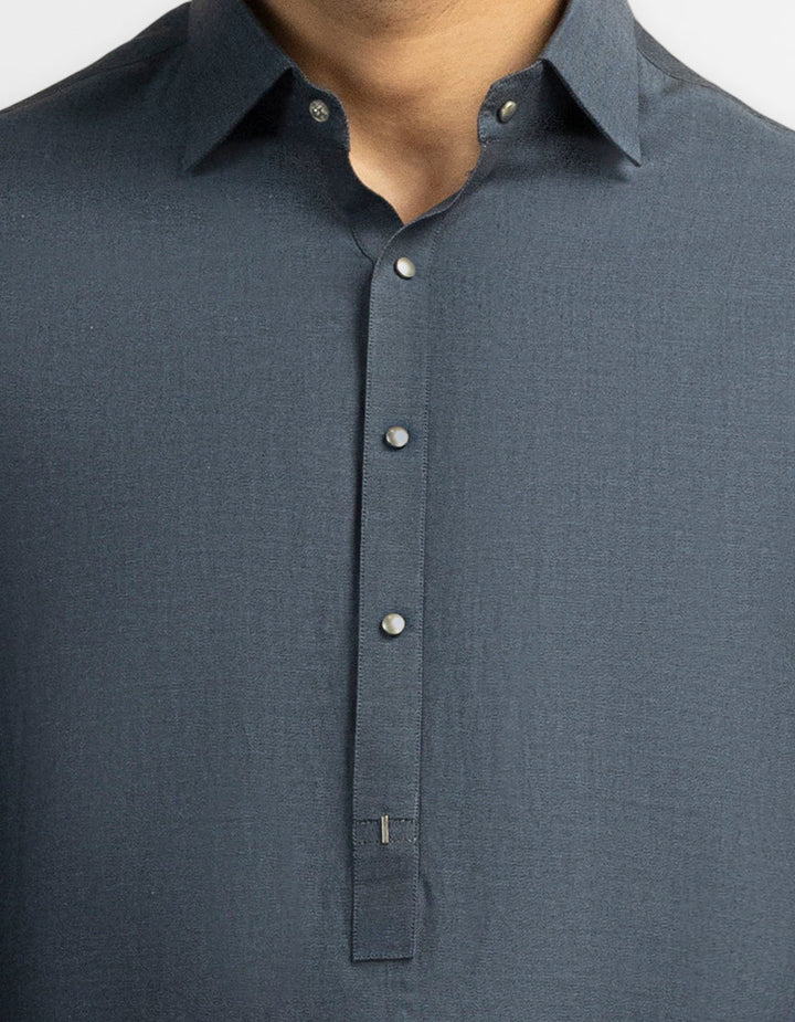 Cotton Denim Blue Shalwar Kameez - J. Junaid Jamshed