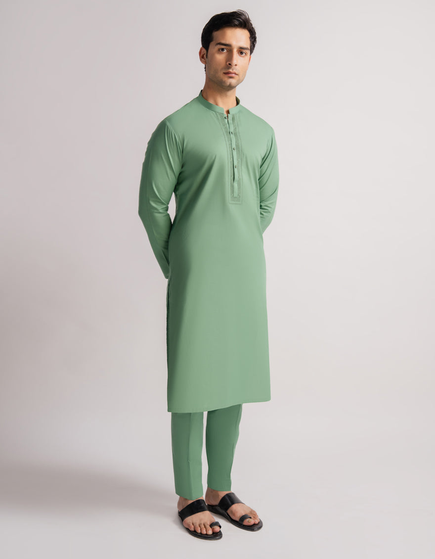 Cotton Green Kurta Trouser - J. Junaid Jamshed