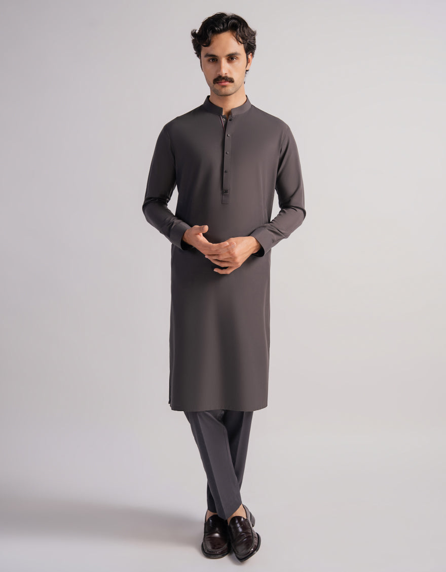 Polyester Deep Grey Kurta Trouser - J. Junaid Jamshed