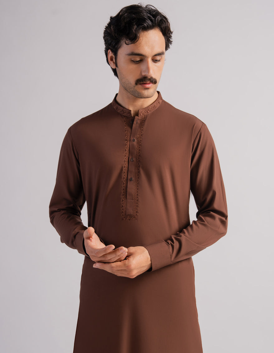 Blended Brown Shalwar Kameez - J. Junaid Jamshed