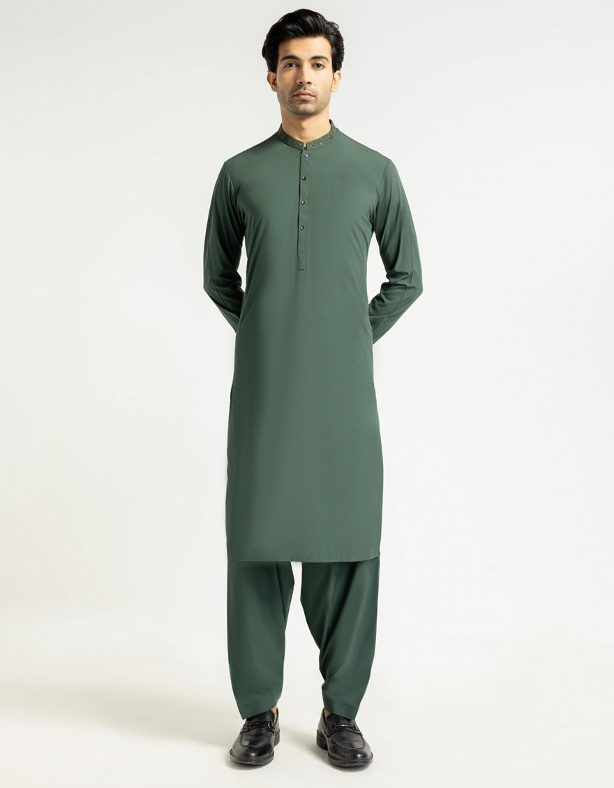 Blended Green Shalwar Kameez - J. Junaid Jamshed