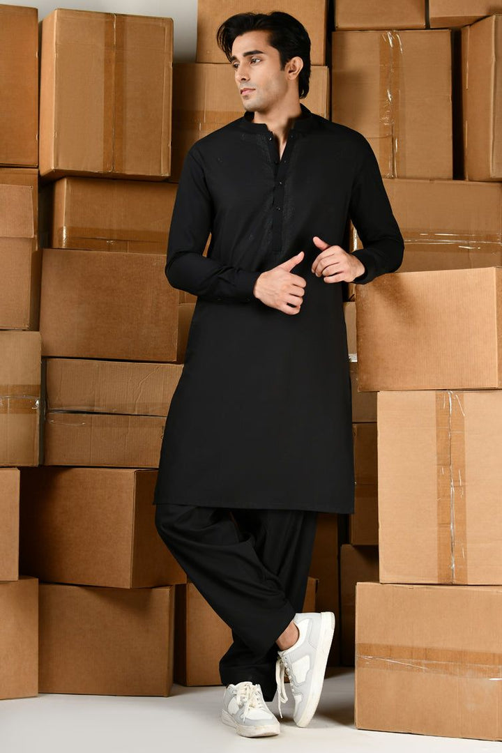 Blended Black Shalwar Kameez - J. Junaid Jamshed