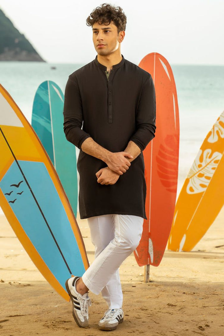 Cotton Black Kurta - J. Junaid Jamshed