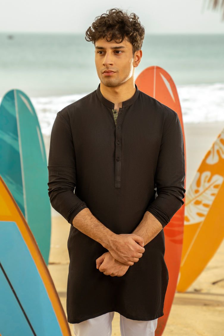 Cotton Black Kurta - J. Junaid Jamshed