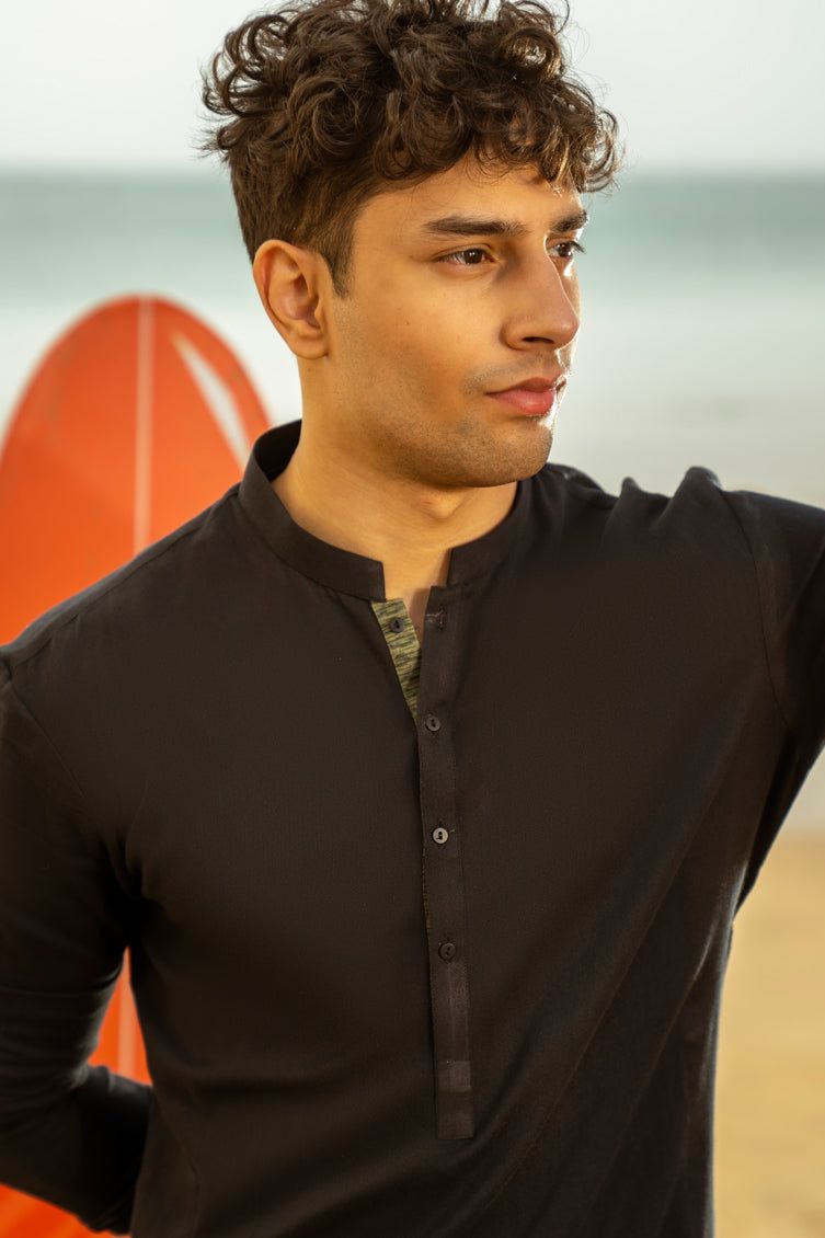 Cotton Black Kurta - J. Junaid Jamshed