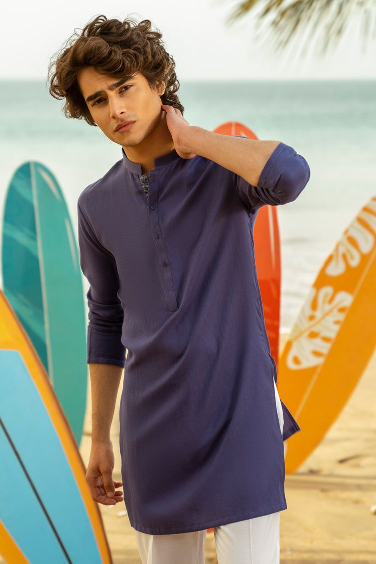 Cotton Blue Kurta - J. Junaid Jamshed