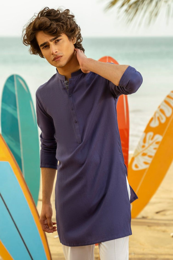 Cotton Blue Kurta - J. Junaid Jamshed