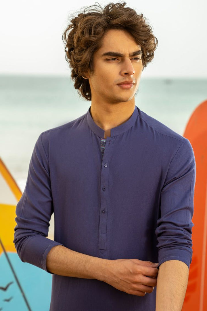Cotton Blue Kurta - J. Junaid Jamshed