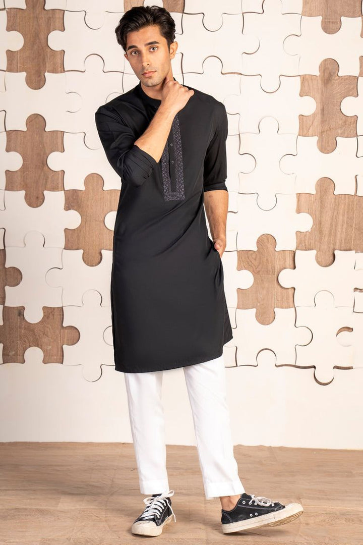 Blended Black Kurta - J. Junaid Jamshed