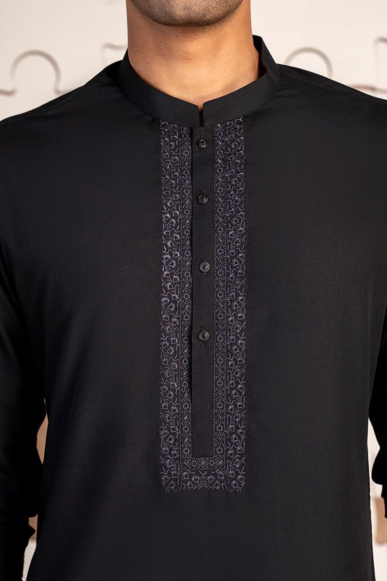 Blended Black Kurta - J. Junaid Jamshed