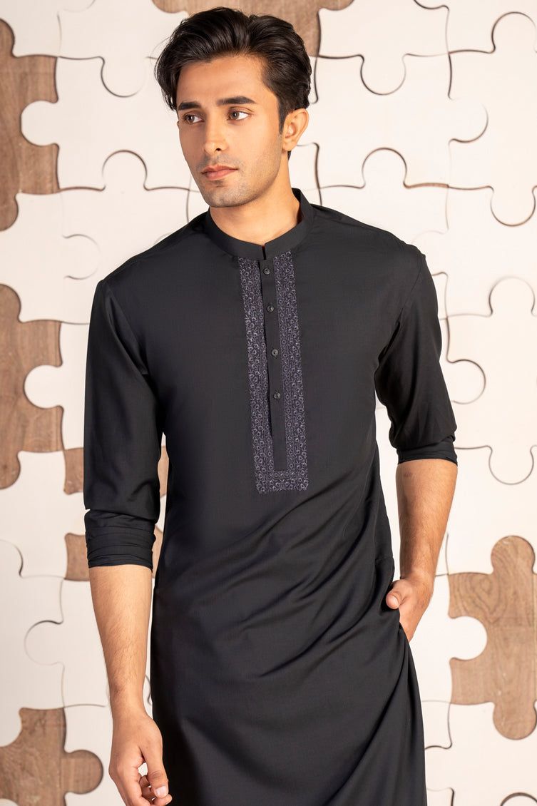 Blended Black Kurta - J. Junaid Jamshed