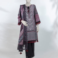 Lawn Black Unstitched Suit - J. Junaid Jamshed