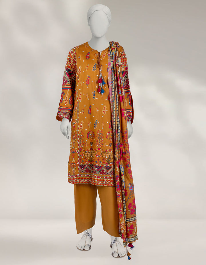 Cambric Mustard Unstitched Suit - J. Junaid Jamshed