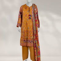 Cambric Mustard Unstitched Suit - J. Junaid Jamshed
