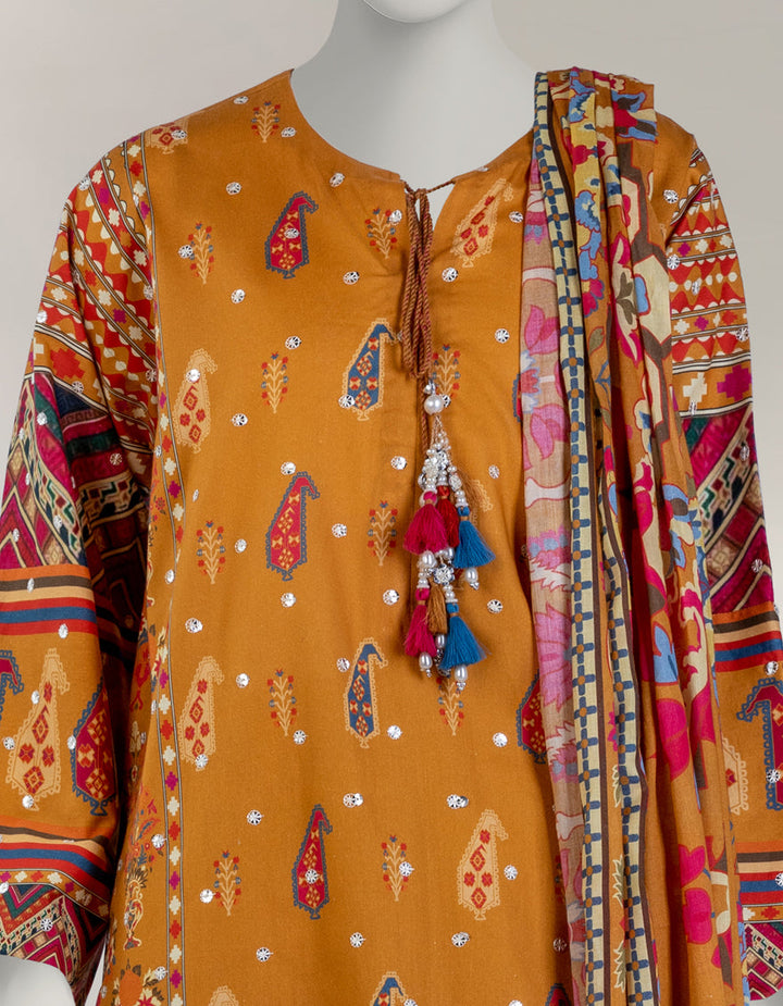 Cambric Mustard Unstitched Suit - J. Junaid Jamshed