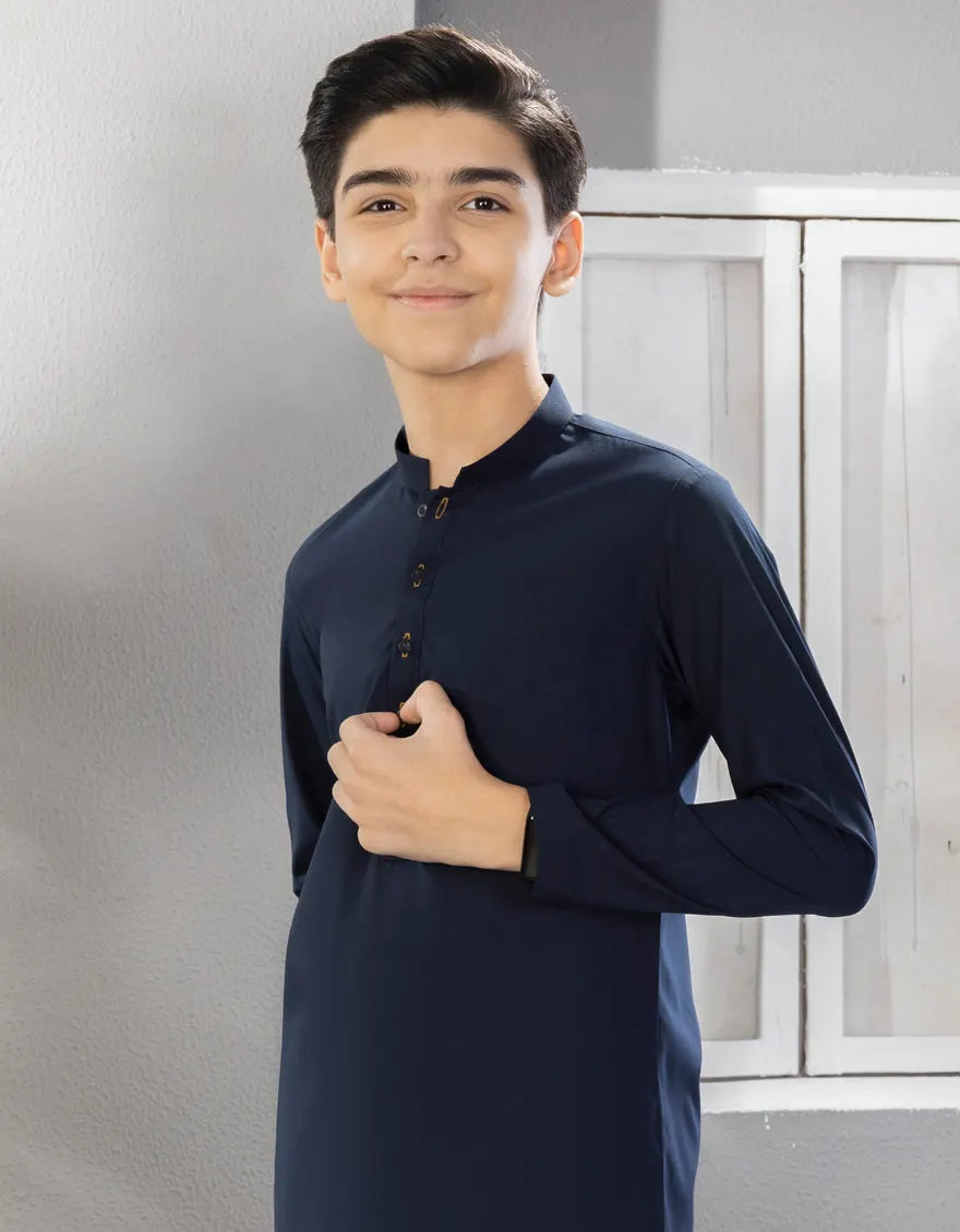 Blended Navy Blue Shalwar Kameez - J. Junaid Jamshed