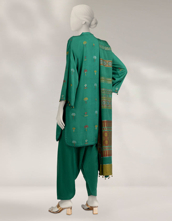 Jacquard Green Unstitched Suit - J. Junaid Jamshed