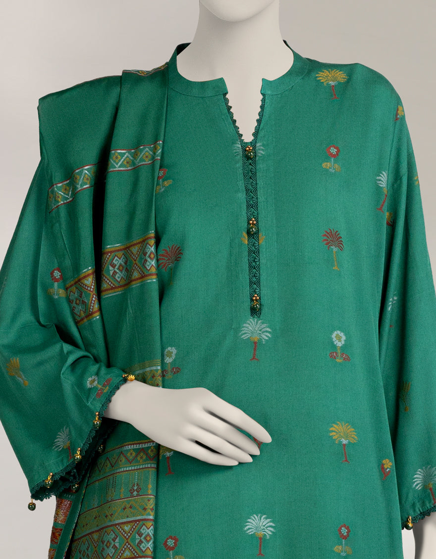 Jacquard Green Unstitched Suit - J. Junaid Jamshed