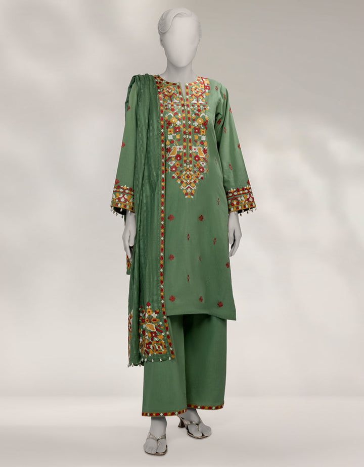 Cambric Green Unstitched Suit - J. Junaid Jamshed