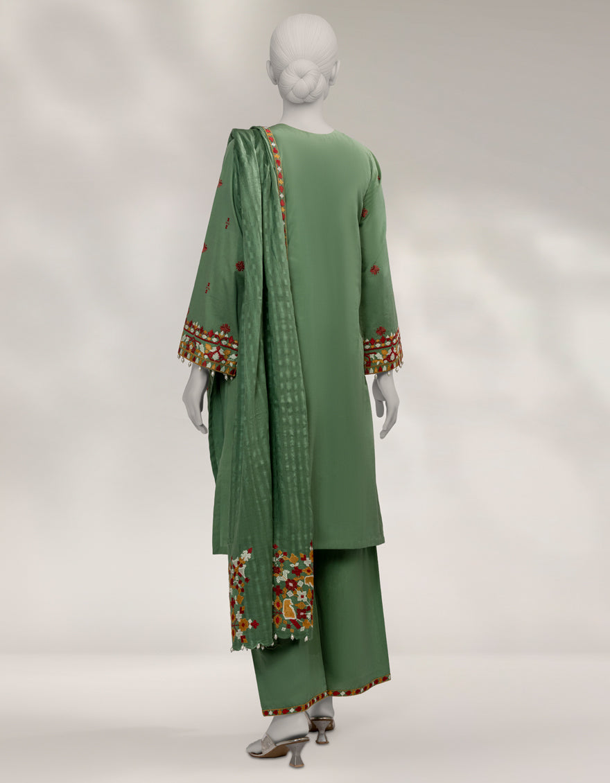 Cambric Green Unstitched Suit - J. Junaid Jamshed