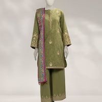 Dobby Green Unstitched Suit - J. Junaid Jamshed