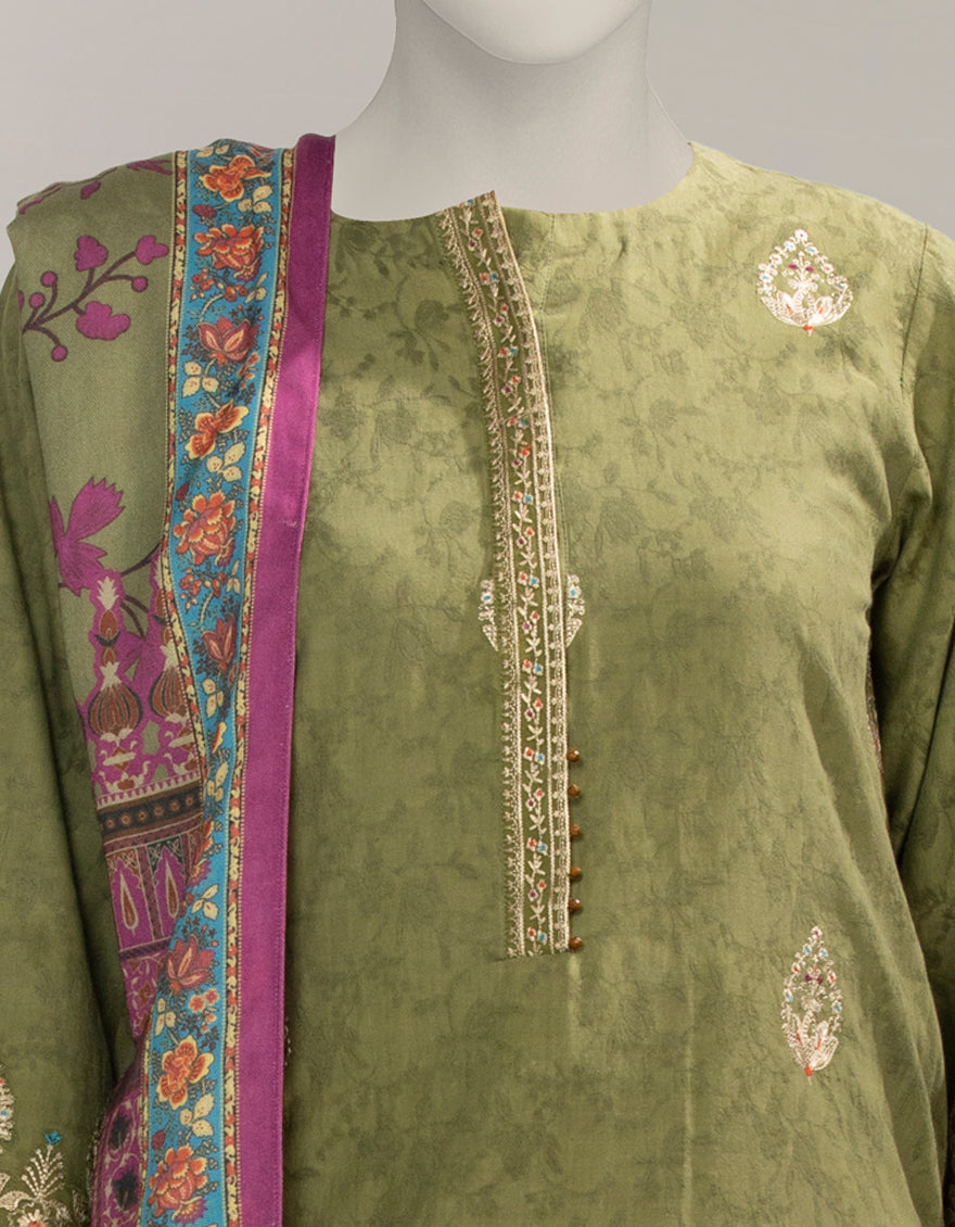Dobby Green Unstitched Suit - J. Junaid Jamshed