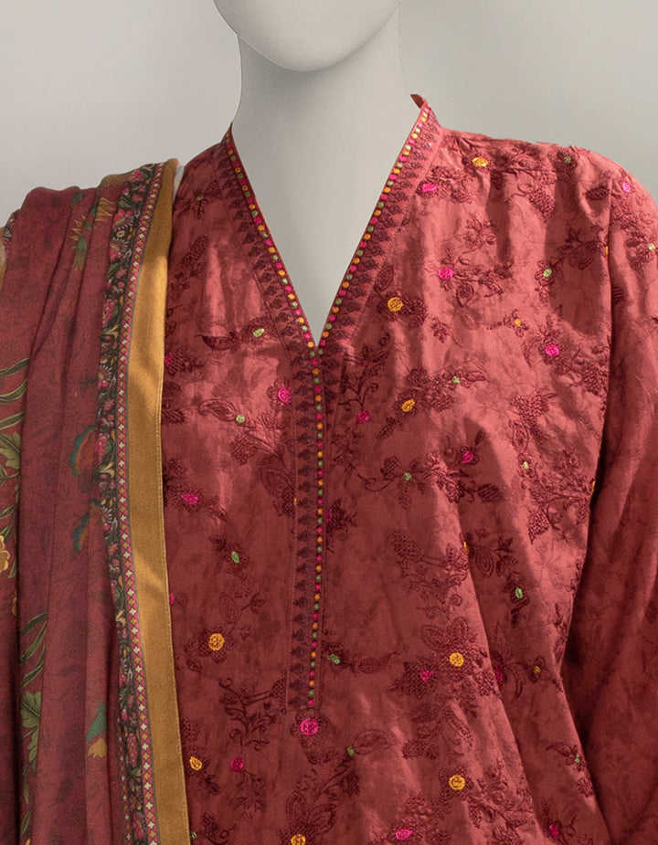 Dobby Red Unstitched Suit - J. Junaid Jamshed