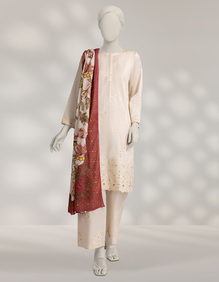 Dobby Off White Unstitched Suit - J. Junaid Jamshed