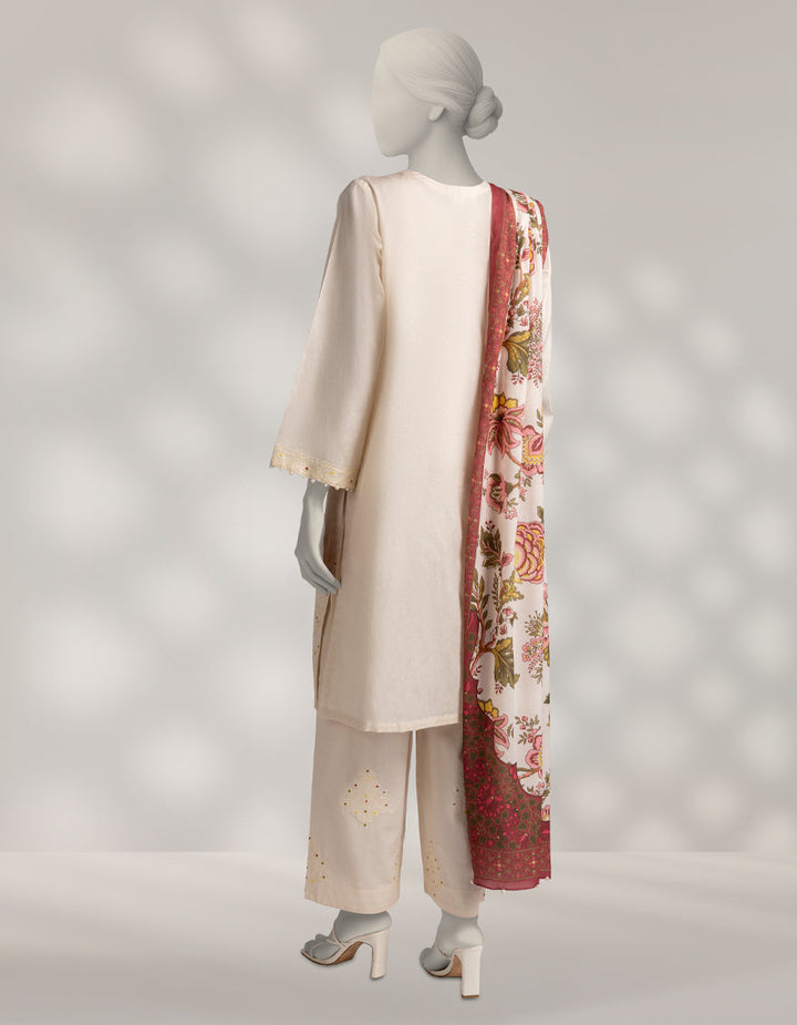 Dobby Off White Unstitched Suit - J. Junaid Jamshed