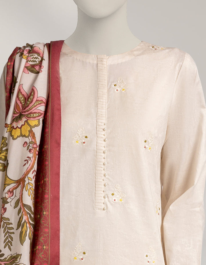 Dobby Off White Unstitched Suit - J. Junaid Jamshed