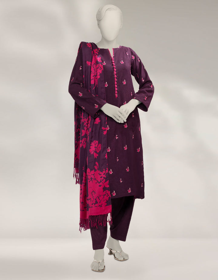 Acrylic Maroon Unstitched Suit - J. Junaid Jamshed