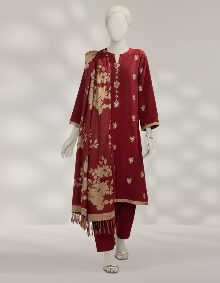 Acrylic Maroon Unstitched Suit - J. Junaid Jamshed