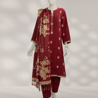 Acrylic Maroon Unstitched Suit - J. Junaid Jamshed