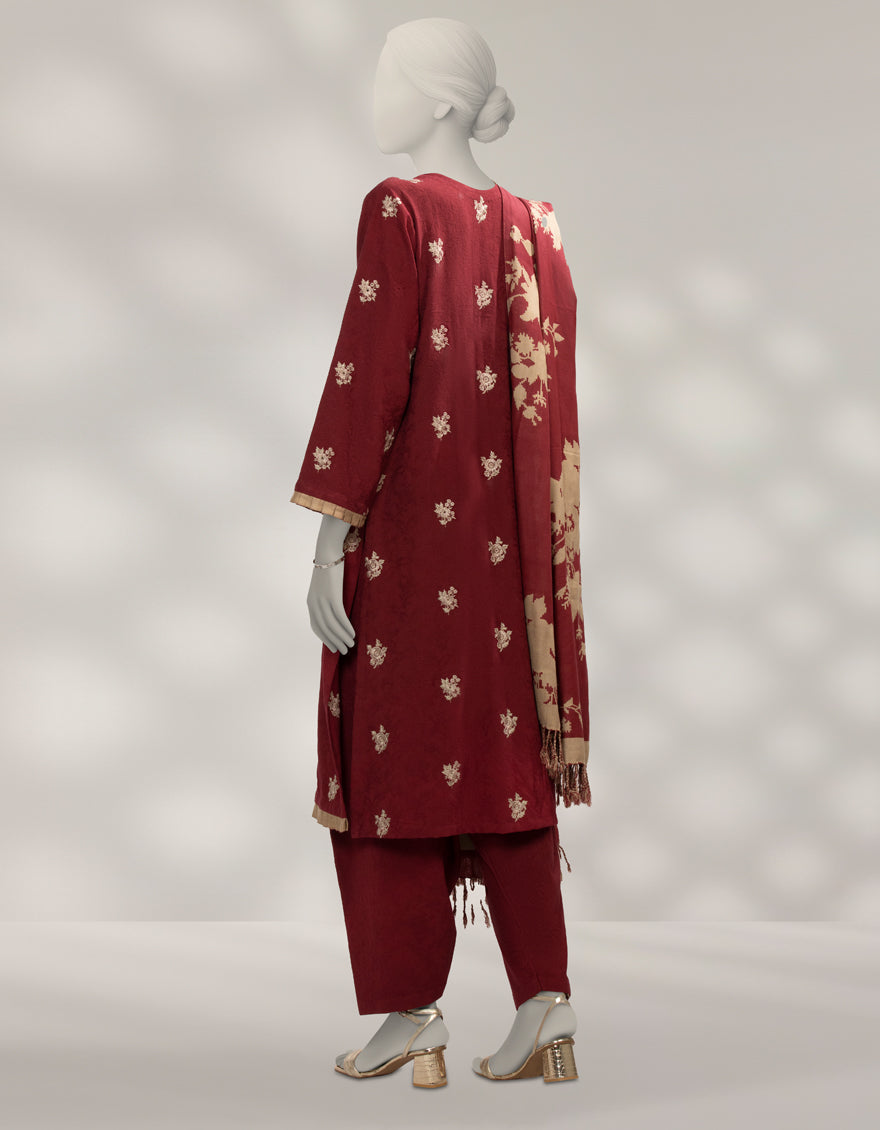Acrylic Maroon Unstitched Suit - J. Junaid Jamshed
