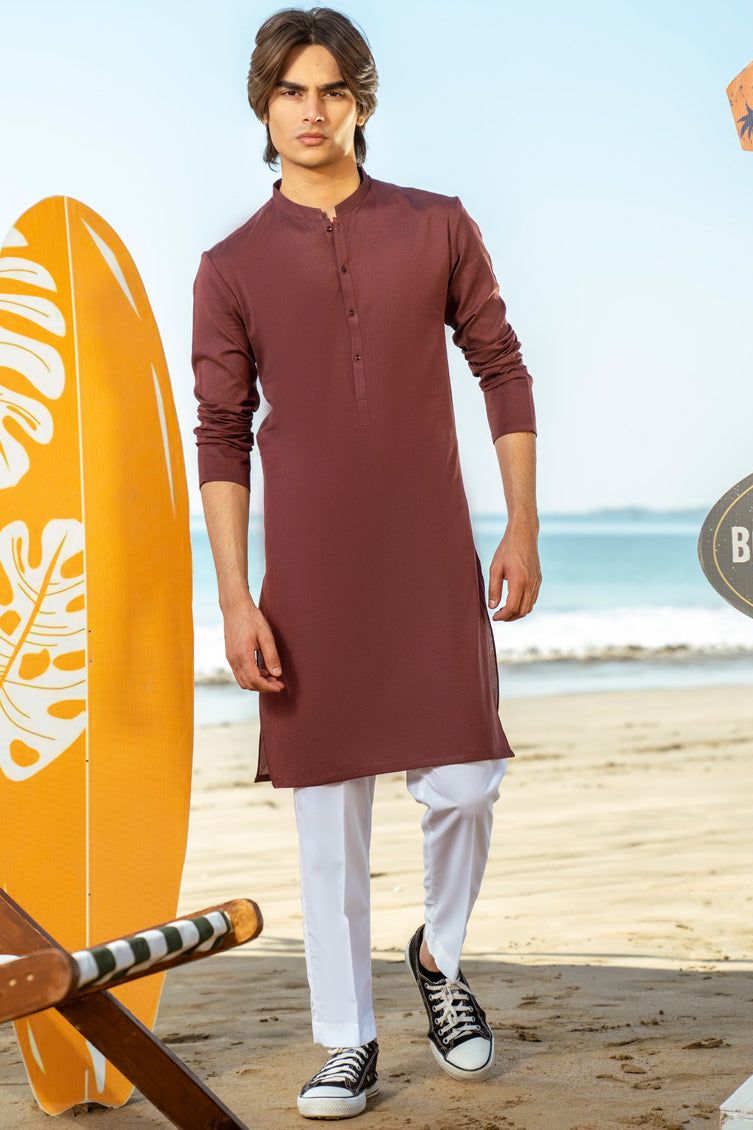 Cotton Red Kurta - J. Junaid Jamshed