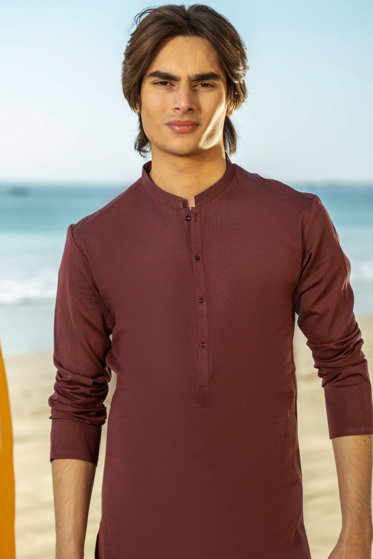 Cotton Red Kurta - J. Junaid Jamshed