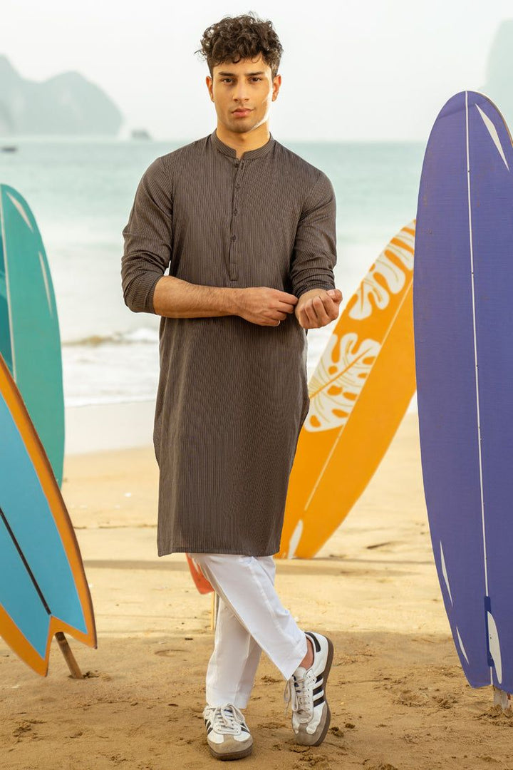 Cotton Grey Kurta - J. Junaid Jamshed