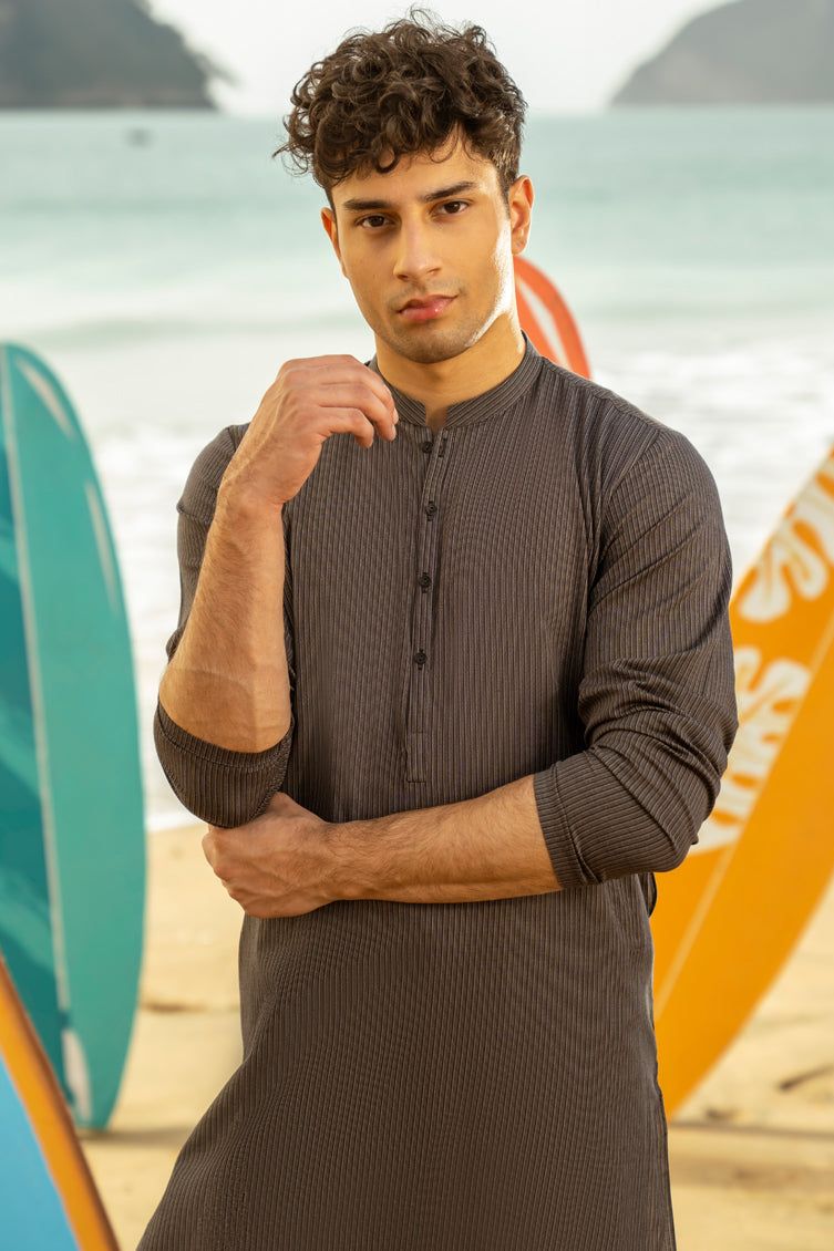 Cotton Grey Kurta - J. Junaid Jamshed