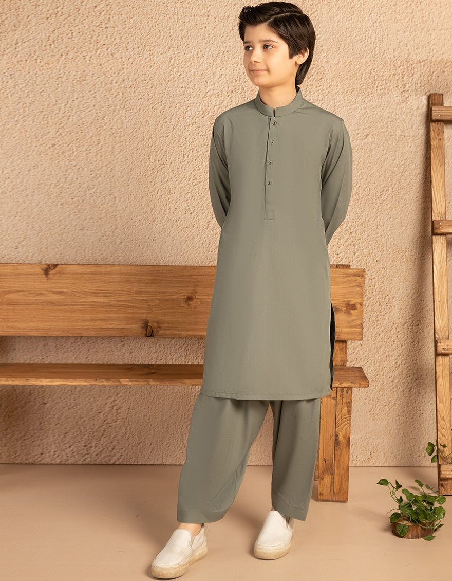 Blended Army Green Shalwar Kameez - J. Junaid Jamshed