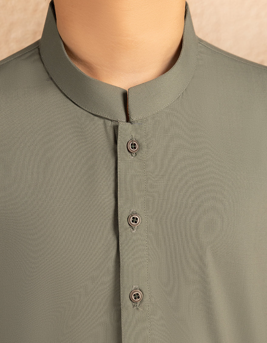 Blended Army Green Shalwar Kameez - J. Junaid Jamshed
