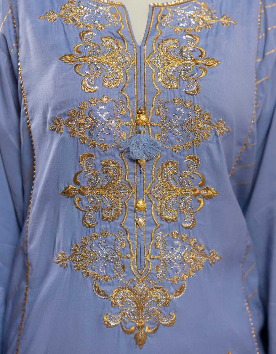 Silk Blue Stitched Suit - J. Junaid Jamshed