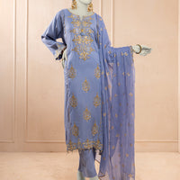 Silk Blue Stitched Suit - J. Junaid Jamshed