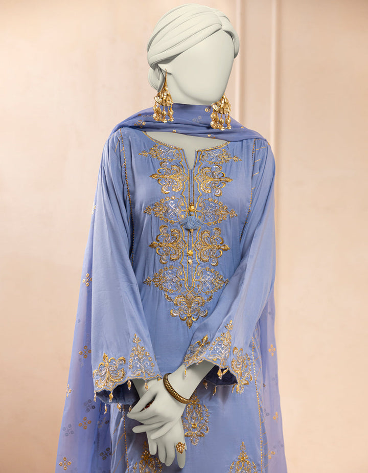 Silk Blue Stitched Suit - J. Junaid Jamshed