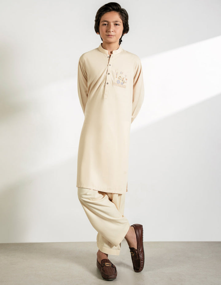 Blended Fawn Shalwar Kameez- J. Junaid Jamshed