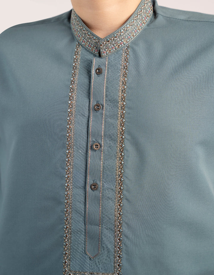 Blended Blue Green Shalwar Kameez- J. Junaid Jamshed