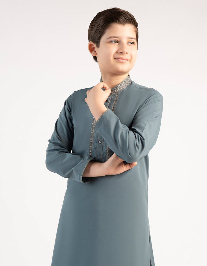 Blended Blue Green Shalwar Kameez- J. Junaid Jamshed